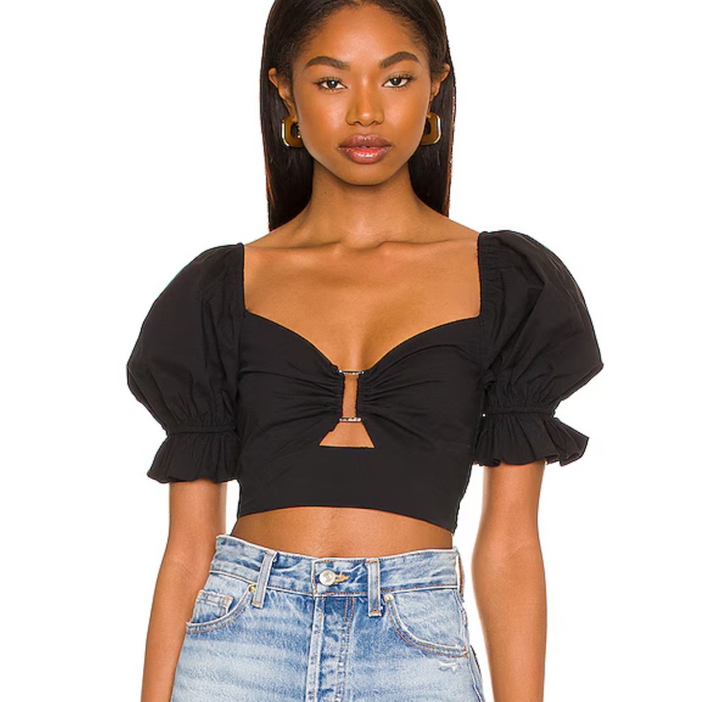 More to Come Black Puff Sleeve Crop Top